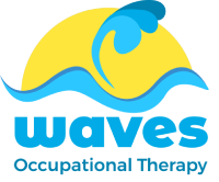 waves occupational therapy logo with sea waves and sun.