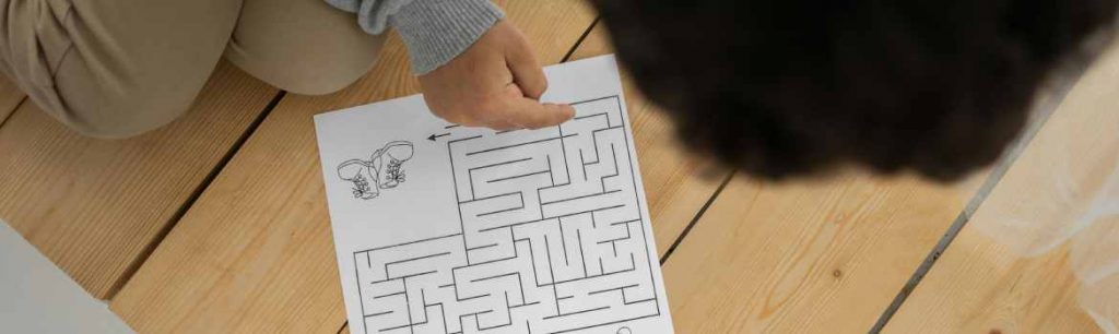 child completing a maze puzzle. visual motor integration